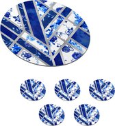 Onderzetters voor glazen - Rond - Delfts blauw - Patroon - Abstract - 10x10 cm - Glasonderzetters - 6 stuks