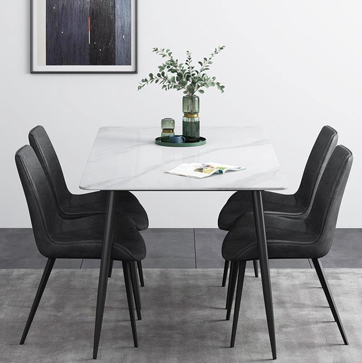 Medina Eettafel Eettafel set Met 4 stoelen Wit 180 cm Marmer Modern