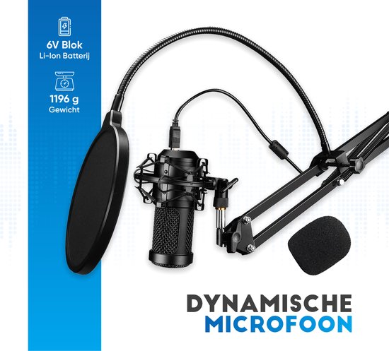 Condensator Microfoon met Arm - Gaming - Cardioide Patroon - Microfoon voor PC - USB - Met Standaard - Plopkap - Ruisfilter - Laptop - Streaming - URGOODS