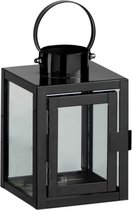 J-Line Lantaarn Vierkant Metaal/Glas Zwart Set van 2 stuks