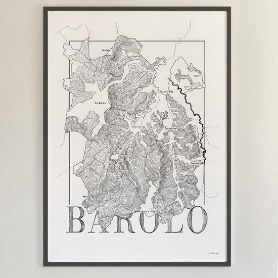 Brushery - Affiche de Vin - Barolo - Italie - Carte des Vins - Noir et Blanc