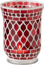 J-Line Theelichthouder Mozaïek Rond Glas Rood/Wit Small Set van 3 stuks