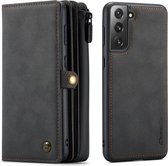 CaseMe Multi Wallet Samsung S21 Plus hoesje zwart - Wallet - ruimte voor 10+ pasjes - extra ritsvak