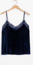 Sissy-Boy - Donkerblauwe velvet singlet met kant