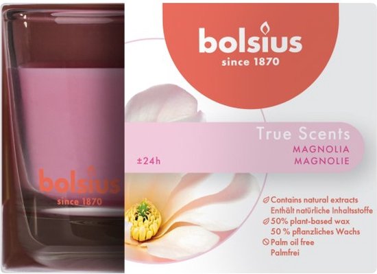 6 stuks Bolsius geurglas magnolia geurkaarsen 63/90 (24 uur) True Scents