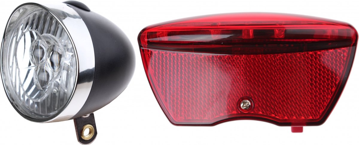 Ikzilight Retro fietsverlichtingsset - 3x LED koplamp en 5x LED achterlicht - Zwart - Batterij - Waterdicht - Standlichtfunctie thumbnail 2