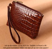 Glanzend Bruin Leren portemonnee / etui /  1 vak - 13 x 10.5 cm - Krokodillenleer patroon - Lederen beschermhoes - Wallet