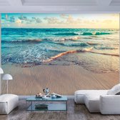 Zelfklevend fotobehang -   Rustige Vloedlijn op strand , Premium Print