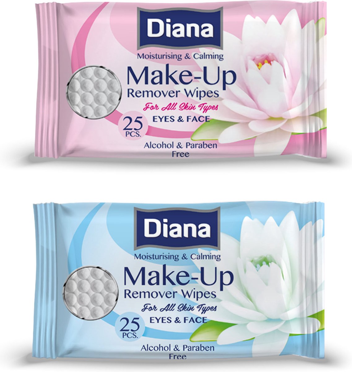 Diana Make Up Oogschaduw Remover Pink en Blue - Waterproof - Gezichtsreinigingsdoekjes 6 x 25 stuks
