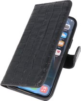 iPhone 13 Pro Max Krokodil Handmade Leer Booktype Hoesje - Portemonnee Wallet Cases - Lederen Telefoonhoesje - Zwart