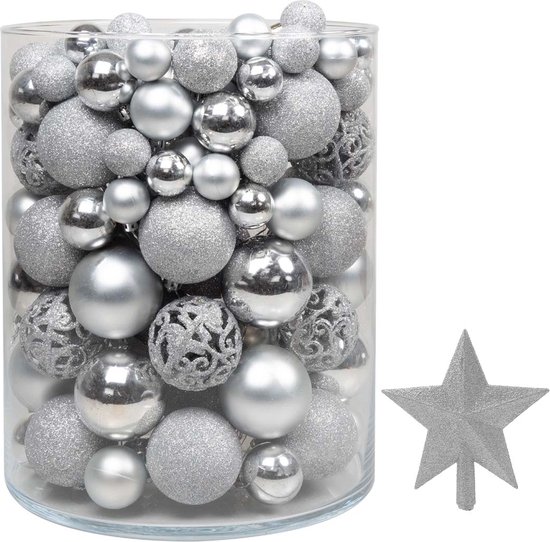 annuleren omverwerping Pessimistisch Kerstballen Plastic – Kerstversiering Zilver - Kerstbal Set Van 101 Stuks  Met Piek -... | bol.com