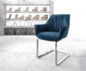 Gestoffeerde-stoel Keila-Flex met armleuning sledemodel vlak chrom fluweel blauw