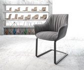 Gestoffeerde-stoel Keila-Flex met armleuning sledemodel vlak zwart structurele stof lichtgrijs