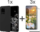 Samsung S21 Ultra Hoesje - Samsung galaxy S21 Ultra hoesje zwart siliconen case hoes cover hoesjes - Full Cover - 3x Samsung S21 Ultra screenprotector