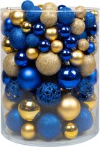 Kerstballen Plastic – Kerstballen Goud & Blauw - Kerstballen set van 100 stuks