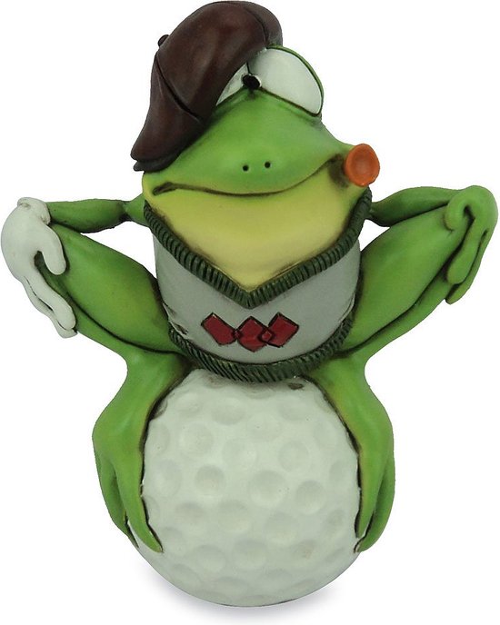 Dierenbeeldje kikker freddy de Golfkampioen - hoogte 12 cm -groene kikker - kikkerbeeld -sportbeeld - sportprijs