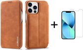 Luxe Telefoonhoesje voor Apple iPhone 13 Pro | Hoogwaardig Leren Bookcase | Luxe Uitstraling | Flip Case | Portemonnee | Bruin + 1x Screen Protector