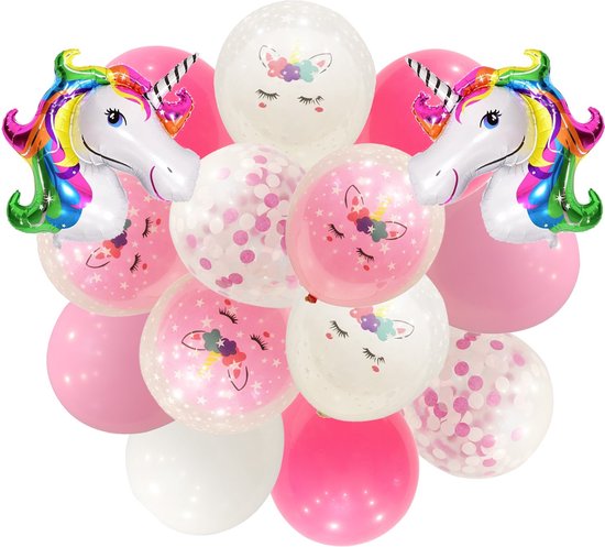 47 stuks MagieQ Eenhoorn Decoratie  Pakket Ballonnen met Lint – Helium – Folie – Papieren confetti – Verjaardag|Feest|Party|Kinderfeesje|Decoratie|versiering|