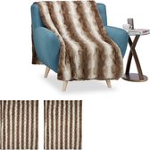 Relaxdays plaid imitatiebont - 150 x 200 - set van 3 - woonplaid - bankdeken - bruin