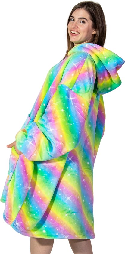 Comfies® Draagbare Deken - Hoodie Blanket huggle - Oversized - Oodie - Fleece Sherpa - Hoge kwaliteit- Plaid cozy snuggie - Rainbow - Regenboog Print