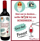 Wijnetiket Sinterklaas - Wijnlabel Sinterklaascadeau - Schoencadeautje voor volwassenen - Wijn cadeau - Sint zat te denken welke wijn hij zou schenken