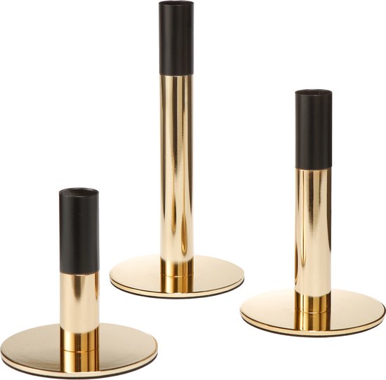 Goebel - Accessoires | Kandelaar Set Goud / Zwart | Metaal - 21cm - 3 kaarsen