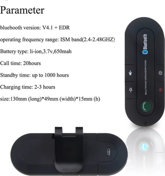 Bluetooth Handsfree Carkit Draadloze audio-ontvanger Luidspreker MP3-speler  Clip
