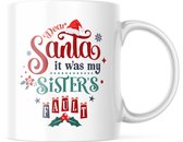 Kerst Mok met tekst: Dear Santa it was my Sister's fault | Kerst Decoratie | Kerst Versiering | Grappige Cadeaus | Koffiemok | Koffiebeker | Theemok | Theebeker