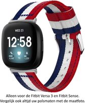 Rood Wit Blauw Nylon bandje voor Fitbit Versa 3 / Versa Sense – Nederlandse vlag – Maat: zie maatfoto - gespsluiting – Armband – Red White Blue nylo – Dutch Flagn