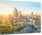 Zonsopkomst boven de skyline van Moskou City District - Foto op Plexiglas - 90 x 60 cm