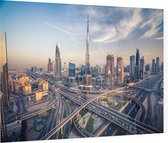 Drukke verkeersaders voor de Burj Khalifa in Dubai - Foto op Plexiglas - 90 x 60 cm