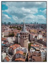 Luchtfoto van de Galatatoren en skyline van Istanbul - Foto op Akoestisch paneel - 150 x 200 cm