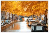 Woonboten op beroemde grachten in herfstig Amsterdam - Foto op Akoestisch paneel - 90 x 60 cm