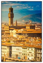 De toren van Palazzo Vecchio voor de heuvels van Florence - Foto op Akoestisch paneel - 150 x 225 cm