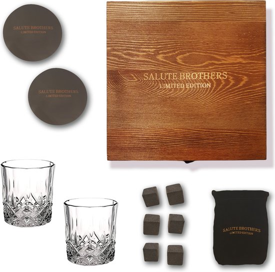 Luxe Whiskey Cadeau Set - Whiskeystones - Whisky Glazen - 2 Onderzetters bol.com