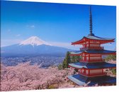 Chureito Pagoda en kersenbloesem in bloei bij Mount Fuji - Foto op Canvas - 90 x 60 cm