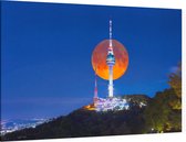 De N Tower op de Namsan berg bij volle maan in Seoul - Foto op Canvas - 45 x 30 cm