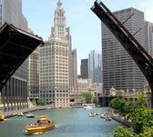 Plezierboten op het waterfront in Downtown Chicago - Fotobehang (in banen) - 250 x 260 cm