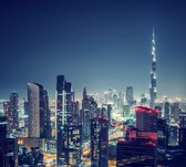 Panorama van nachtelijk Dubai in de Arabische Emiraten - Fotobehang (in banen) - 450 x 260 cm