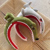 2Stuks Schattige Diadeem met Knuffel -Knuffel Haarband-Voor Kinderen en Volwassenen -Verkleed Accessoires/Multifunctionele Decoratie-Party/Feest/Verjaardag/Halloween-Groene Dinosaurus+Grijze 