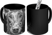 Magische Mok - Foto op Warmte Mokken - Koffiemok - Dierenprofiel faraohond in zwart-wit - Magic Mok - Beker - 350 ML - Theemok