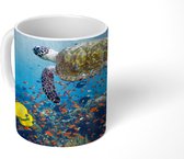 Mok - Koffiemok - Schildpad bij koraalrif - Mokken - 350 ML - Beker - Koffiemokken - Theemok