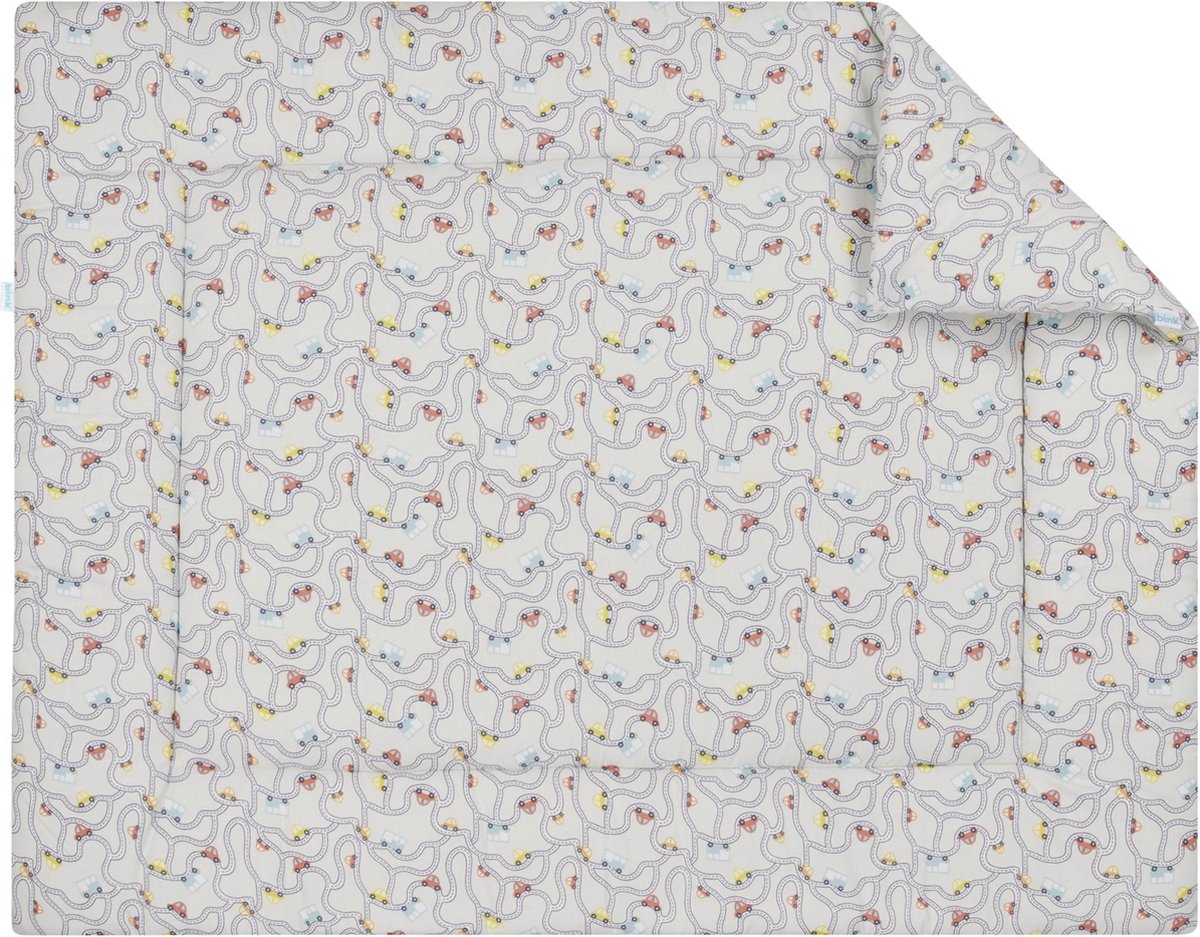 BINK Bedding Boxkleed Traffic Grey 80 x 100 cm - vulling fiberfill 400 grams - speelkleed - parklegger - katoen - auto's lichtgrijs - softblue - rood - oranje - aqua - tweezijdig