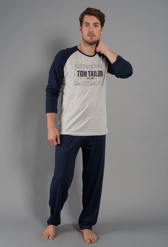 TOM TAILOR heren pyjama O-hals - lichtgrijs melange - Maat: L