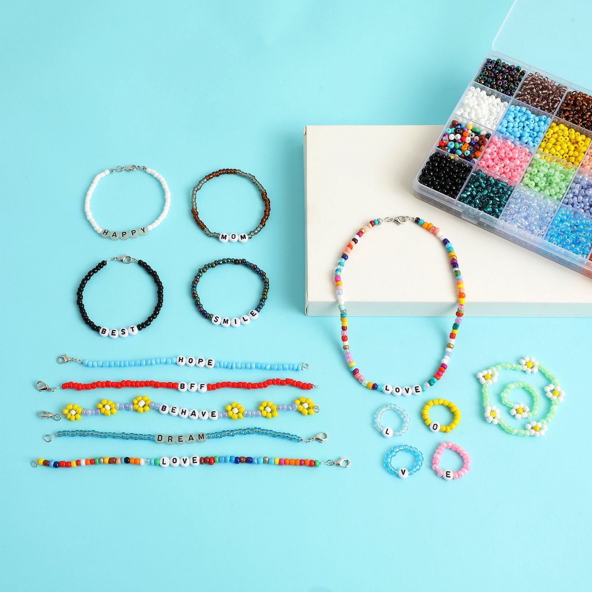 Behave 6000 Glaskralen Navulset - DIY Sieraden maken - Kralen Set - Rocailles - Bedels - 2 Draden - 20 Kleuren - 4mm — afbeelding 3