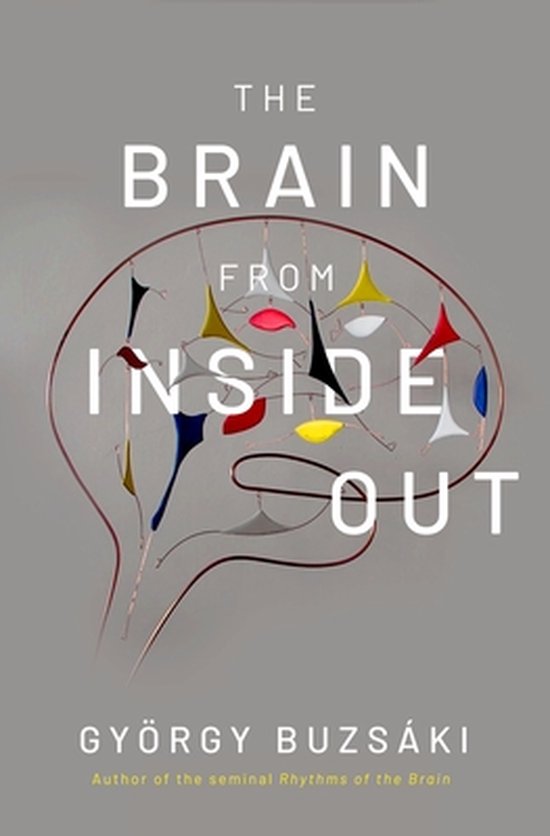 Couverture du livre 'The Brain from Inside Out' sur fond gris, avec le titre en gros caractères. Les symboles du cerveau sont en rouge, bleu, jaune et noir.