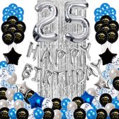 25 jaar verjaardag versiering - 25 Jaar Feest Verjaardag Versiering Set 88-delig  - Happy Birthday Slinger & Ballonnen - Decoratie Man Vrouw - Blauw en Zilver