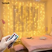 Tectie - LED Lichtgordijn inclusief Afstandsbediening met 8 Standen - Kerstverlichting voor Binnen en Buiten - 300 Leds - 3x3 Meter - Warm Wit - Kerstversiering - Kerstdecoratie