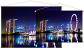 Neon verlichting in de nachtelijke skyline van Singapore  - Foto op Textielposter - 60 x 40 cm