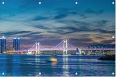 De Gwanganbrug en skyline van Haeundae-gu in Busan - Foto op Tuinposter - 225 x 150 cm